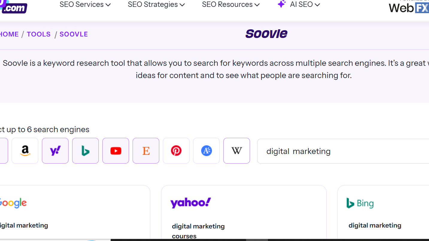 Soovle : free SEO tools for keyword research 