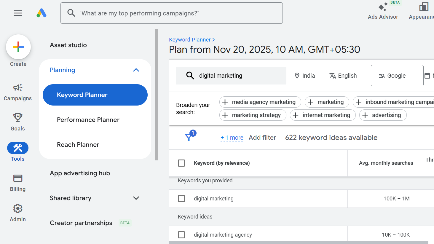 google keyword planner : free seo tools for keyword research 