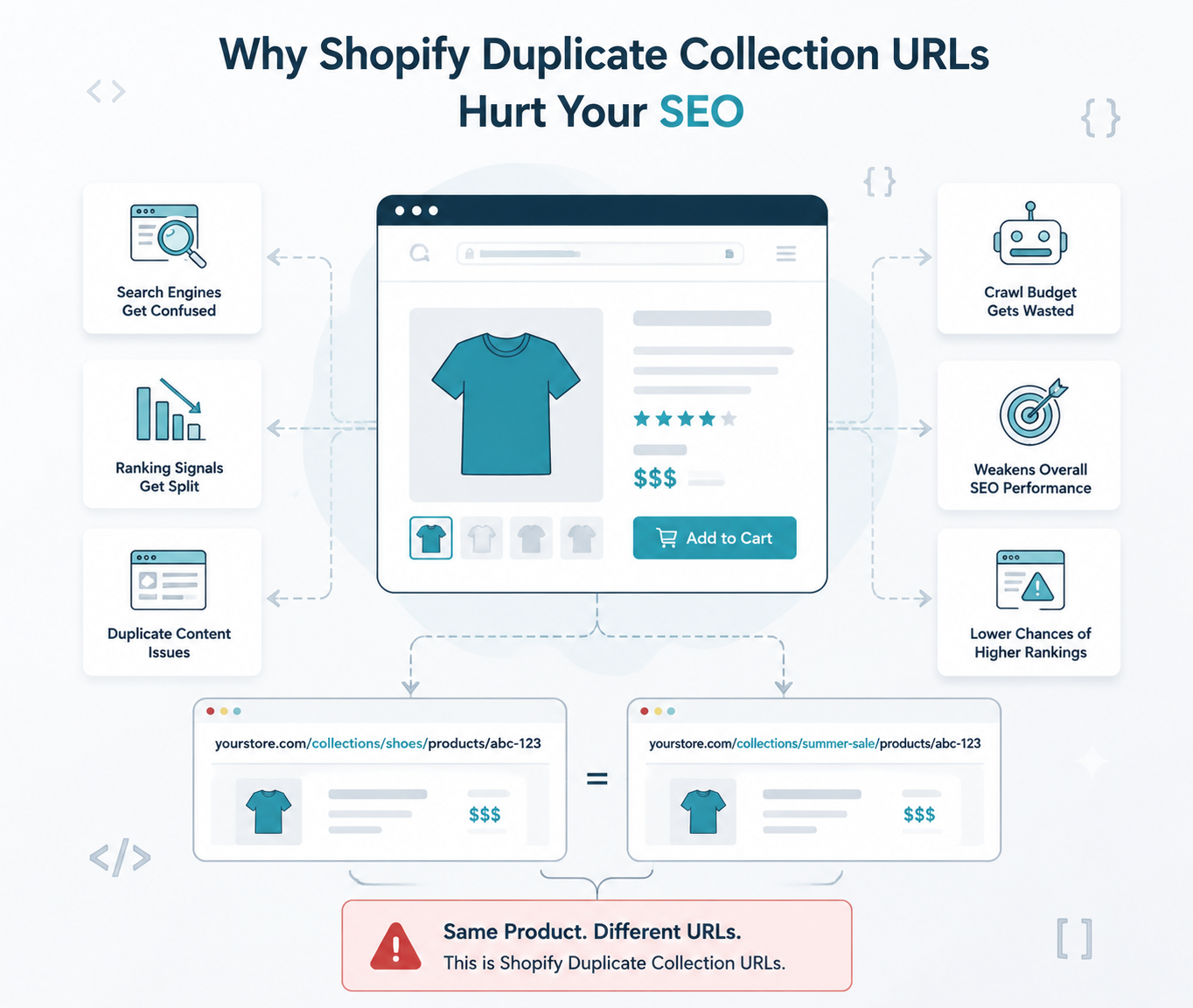 Shopify duplicate collection URLs causing duplicate content and SEO issues