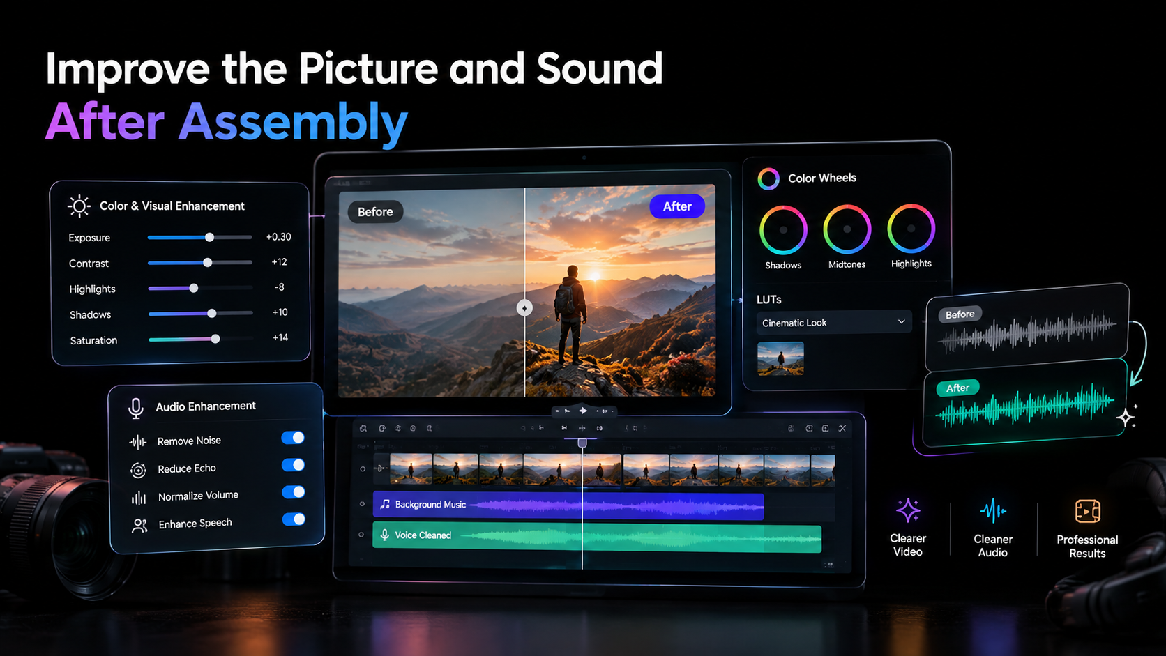 AI video editing workflow for footage assembly, cleanup and versioning