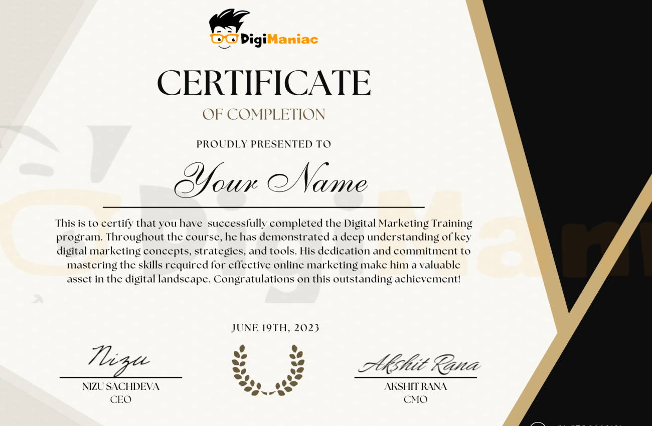 Digital marketing certificate at digimaniac